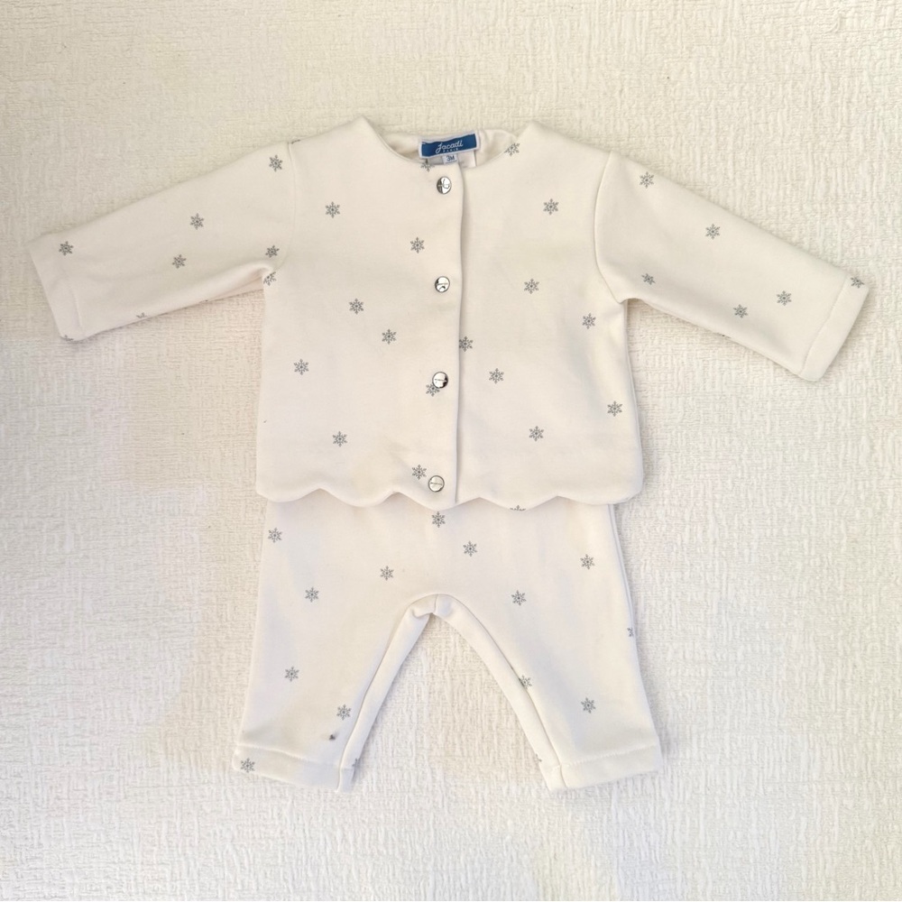 Jacadi White and Gray Snowflake Matching Set